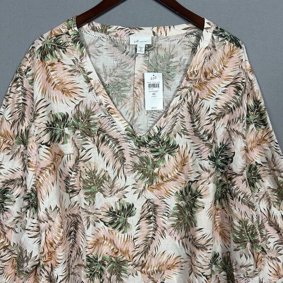 NWT J Jill LOVE LINEN Top Size 4X Flounce Sleeve V-Neck Tropical Palm Leaves NEW - Picture 7 of 16